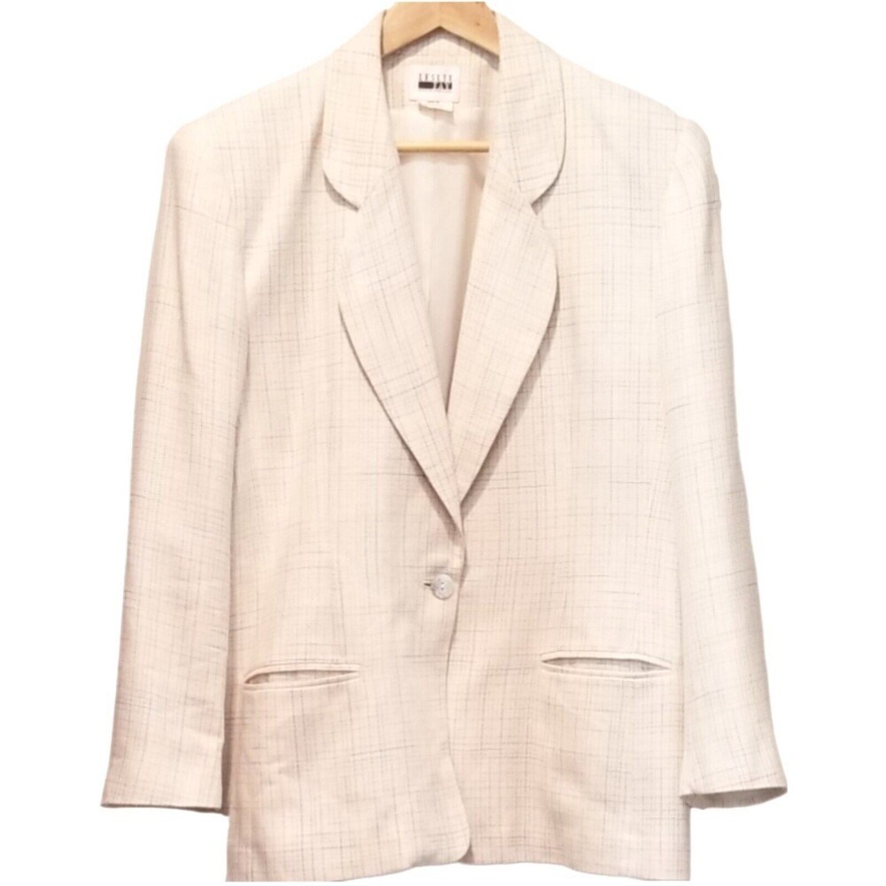 Leslie Fay Sportswear Blazer Cream Pastel Check Size 16 Shell Button Vintage